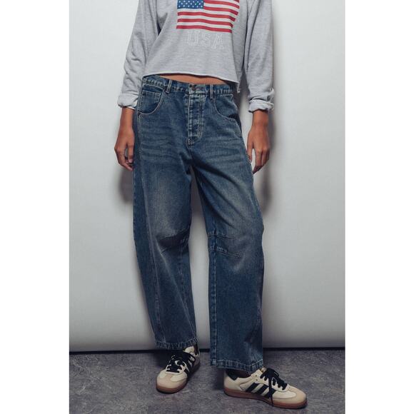 Urban Daizy Light Dirty Wash Barrel Leg Jeans - Picture 1 of 7